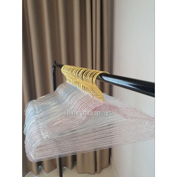 ไม้แขวนเสื้อพลาสติกใส มีกลิตเตอร์ ประกายเพชร PS02  แพ็คละ 12 อัน - thumbnail 2