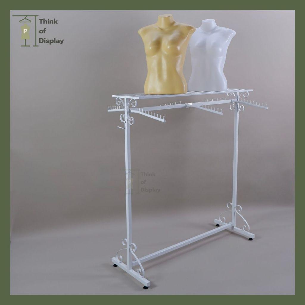 ราววินเทจ ราวแขวนผ้า ราวโชว์เสื้อลายผีเสื้อมีชั้นวาง สีขาว/สีดำ ปรับระดับความสูงได้ แพ็คละ 1ชุด - thumbnail 9