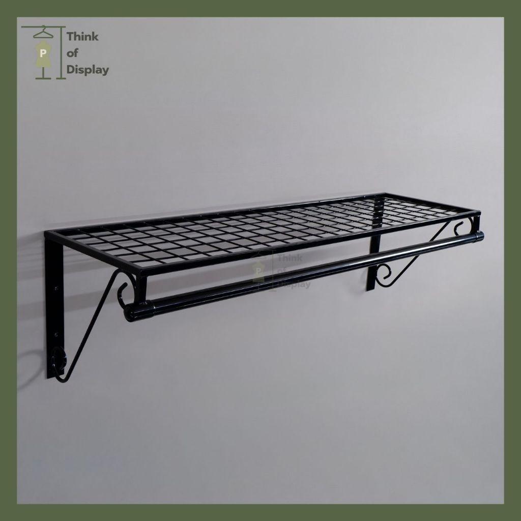 ราวแขวนเสื้อติดผนัง ราววินเทจติดผนังมีชั้นวางของ แบบเจาะติดผนัง - thumbnail 4